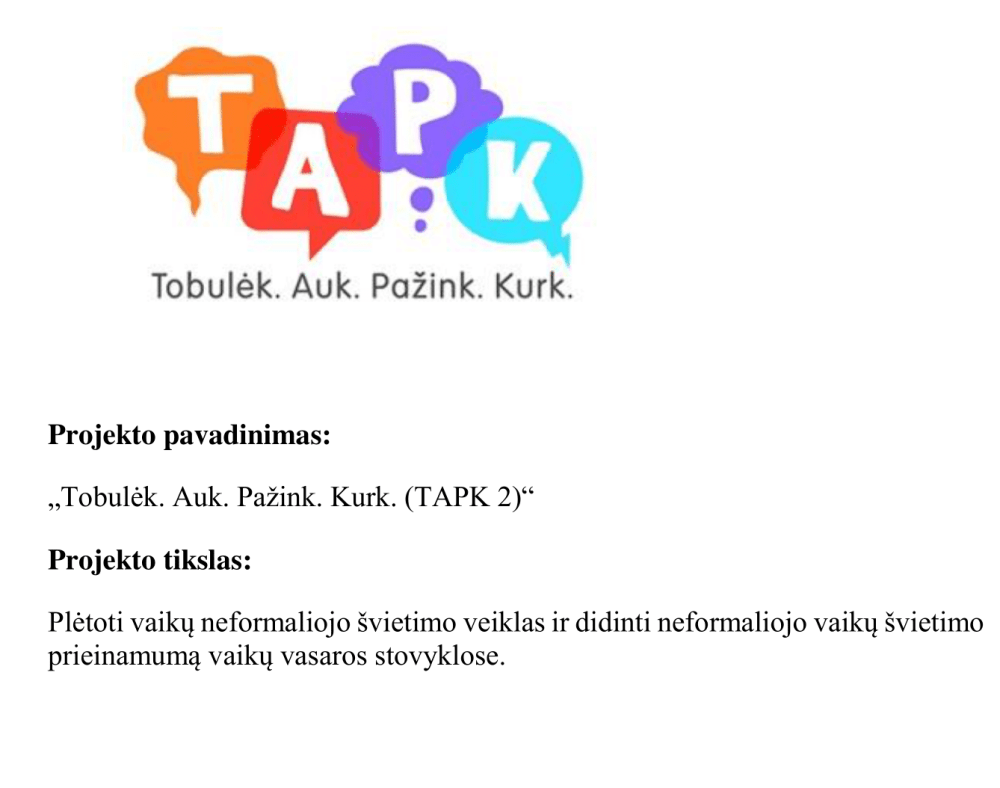 projektas tapk